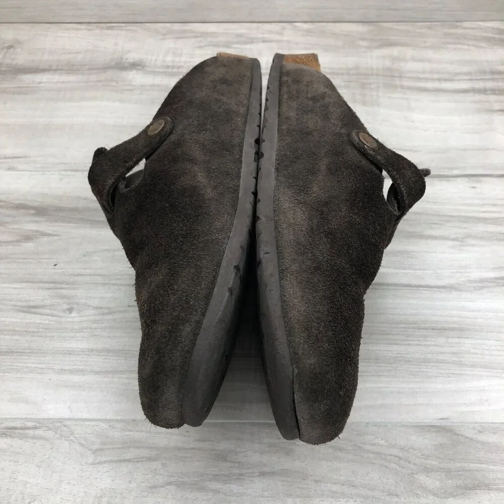 Birkenstock Brown Suede Clogs with Buckle
